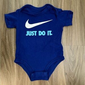 Nike Baby “Just Do It “ Navy Blue Onesie Bodysuit size 3/6M